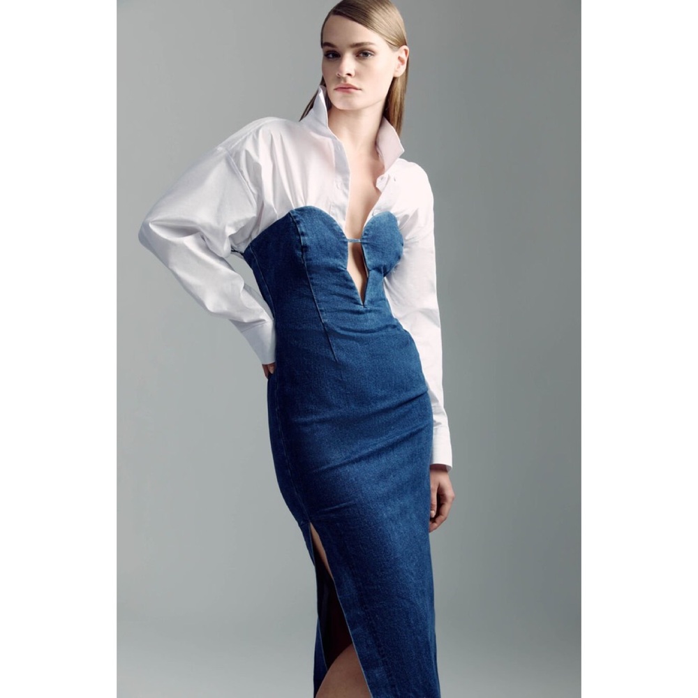 Bardot | Eleni Denim Midi Dress In Dark Denim ~ US 10